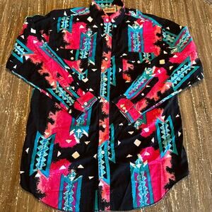 Saddlebrook Westernwear 90s Aztec Southwestern Cowboy Button Shirt Men’s Size L